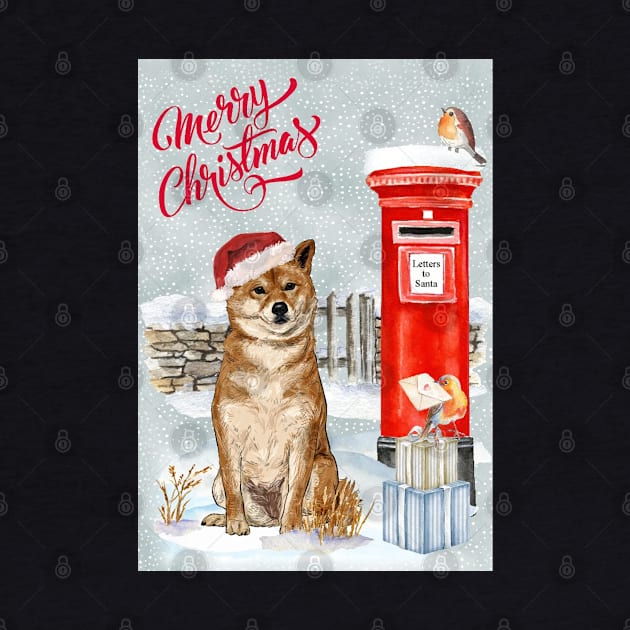 Shiba Inu Merry Christmas Santa Dog Holiday Greeting by Puppy Eyes